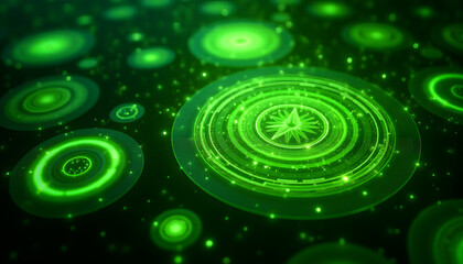 Circular Green Energy Symbols with Radiant Glow