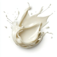 Creamy Coconut Milk Sauce Drizzling with Silky Swirls on White Background, Photorealistic Food Photography