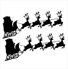 illustration of santa clause riding his sleigh pulled by reindeers. Vector Christmas element