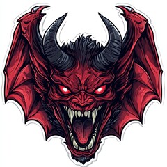 Red demon bat head with horns and glowing eyes roaring fiercely.