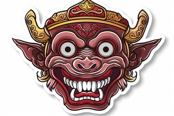Fototapeta premium Red Balinese demon Barong mask sticker.