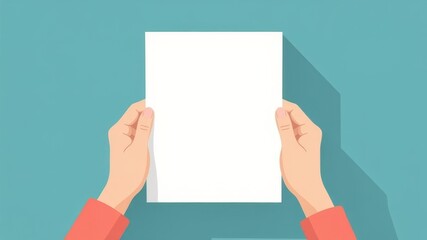 female hands holding a white sheet of paper under the text. mockup.