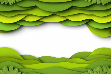 Vibrant green paper cut landscape design, featuring rolling hills and lush foliage, perfect for eco-friendly or nature-themed projects.