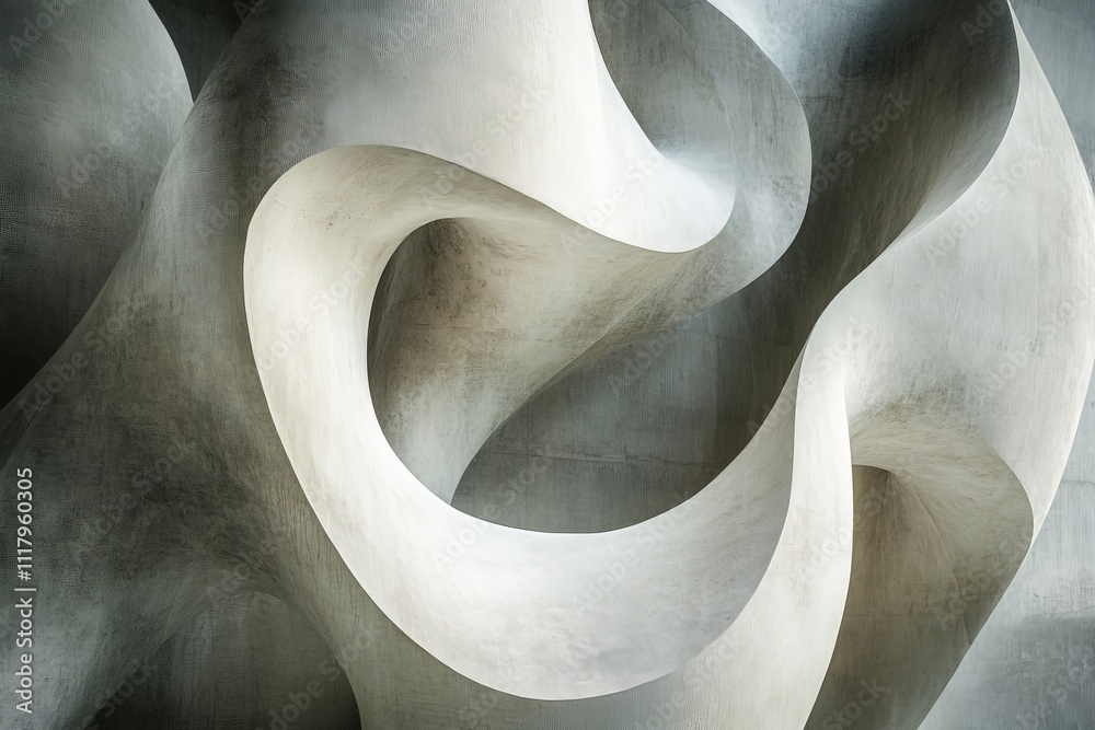Aufkleber An abstract sculpture featuring intricate, flowing curves rendered in monochrome tones, creating an elegant and mesmerizing visual experience of organic forms.