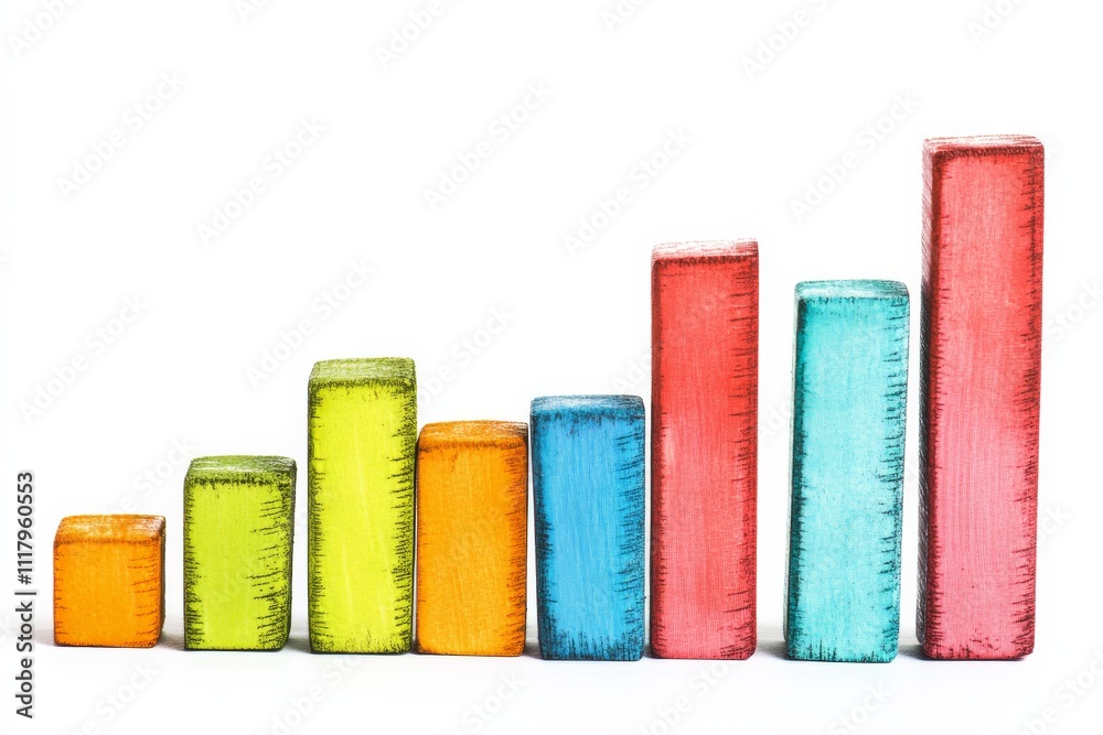 Poster A set of brightly colored wooden blocks, each a different color, arranged in ascending height to resemble a chart or bar graph on a white background.