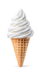 Vanilla ice cream in a waffle cone isolated on white background
