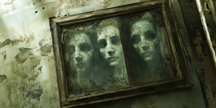 Haunting Portraits in an Abandoned Room with Distorted Faces