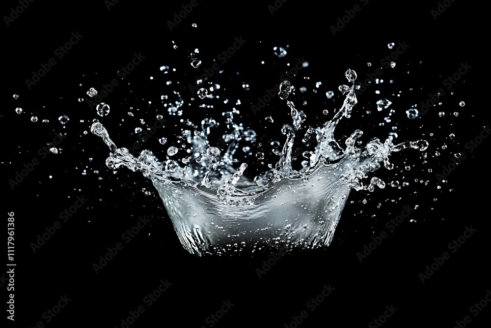 Poster a dramatic high-speed photograph capturing the dynamic movement and energy of a water splash against