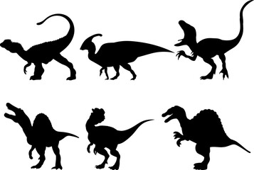 dinosaurs set silhouette on white background, vector