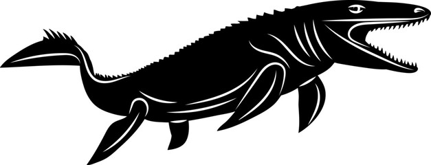 swimming dinosaur silhouette on white background, vector