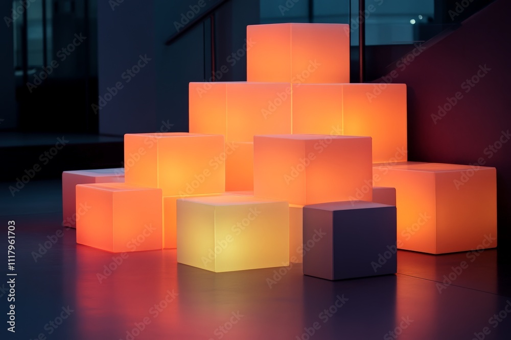 Leinwandbilder a set of vividly colored and illuminated cubes arranged strikingly in an artistic setting, creating 