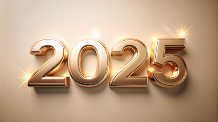 2025 in gold text on a beige background, new year