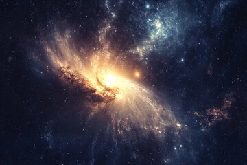A portrayal of a blazing spiral galaxy radiating amidst a vast starry universe, showcasing the brilliant and endless marvel of space and cosmic phenomena.