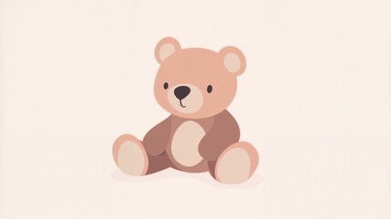 Obraz premium Cute cartoon teddy bear character sitting on a soft background for children's design