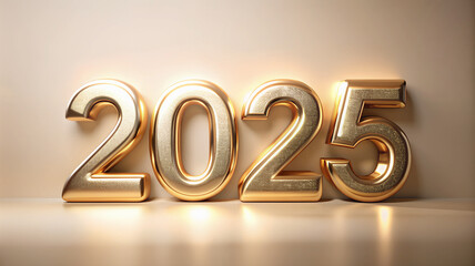 2025 in gold text on a beige background, new year