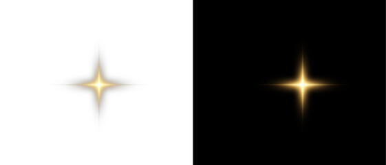 Png gold star light, sparkle. Yellow light effect. Shining light with yellow gold color. Png spotlight spark.Vector transparent sunlight special lens flare light effect.