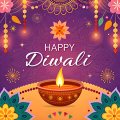 A vibrant Diwali banner featuring a glowing diya, celebrating the festival of lights with festive colors and joyful atmosphere.