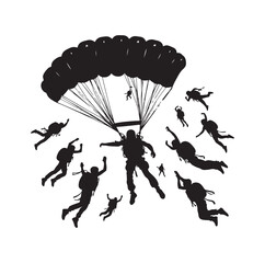Skydiver  parachuting silhouette vector illustration 