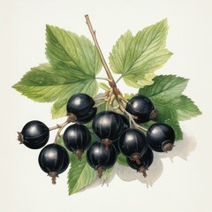 A stunning watercolor of organic blackcurrants, perfect for eco-branding, food blogs, and packaging.