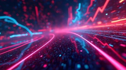 Obraz premium Stunning depiction of vibrant abstract waves with glowing light particles, showcasing dynamic motion and a brilliant color palette that evokes energy and creativity.