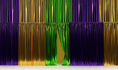 Curtain mardi gras golden yellow green purple violet orange color texture background wallpaper empty blank carnival 4 march 2025 party event festival velvet theatre entertainment holiday celebration  © StreetOnCamara