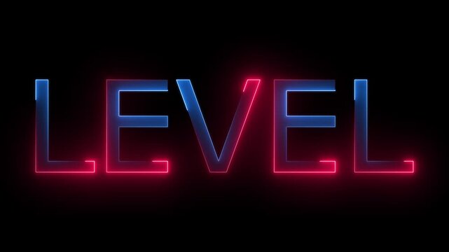 abstract level up - neon text with neon lines animation black background video.