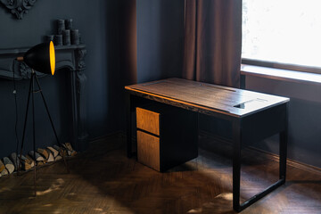 Director's office with large wooden table. Interior design