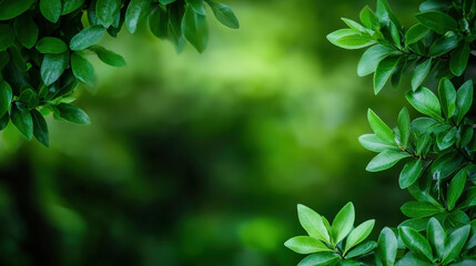 Obraz premium Lush Green Foliage Framing a Soft Background of Natural Green Tones Ideal for a Personalized Touch in Creative Projects and Digital Applications