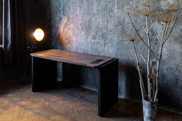 Director's office with large wooden table. Interior design