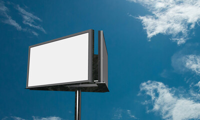 billboard signboard white isolated background mock up empty blank blue sky cloudy banner poster advertisement sale promotion graphic frame communication media street marketing business display urban 