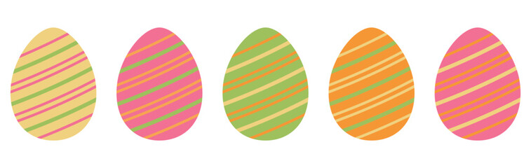 Set of multi-colored Easter eggs. Vector isolated collection with cute holiday eggs for spring design and Easter.