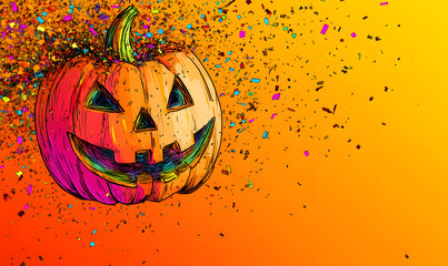 Colorful Pop Art and Whimsical Doodle 2D Halloween Illustrations, Featuring Playful Characters, Spooky Scenes, and Fun Elements with Space for Text.
