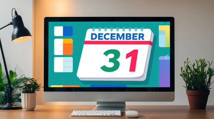 New year's eve celebration on december 31 digital calendar design office space creative concept modern environment