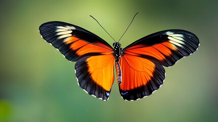 Fototapeta premium A vibrant butterfly with orange and black wings perched in a natural setting.