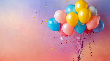 A vibrant display of celebration as a pink bouquet of balloons and confetti burst with joy and color