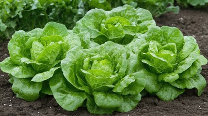 A vibrant field filled with fresh lettuce plants cultivated in neat rows under clear skies, showcasing the lush greenery of summer