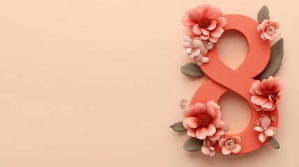Floral number eight on pastel background - elegant and minimalist design