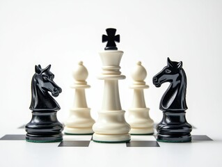 Chess pieces face off; strategic game.