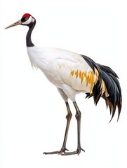Obraz premium Majestic Red-Crowned Crane Standing Gracefully Against a White Background