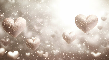 Fototapeta premium Sparkling hearts float on a shimmering, romantic background, perfect for Valentine's Day, wedding invitations, or romantic designs.