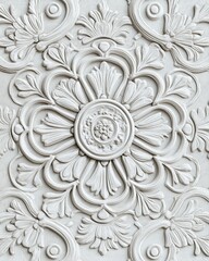 Obraz premium White relief, ornate floral pattern, decorative design.