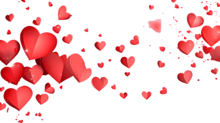 Valentines hearts postcard. Paper flying elements on transparent background. Vector symbols of love in shape of heart for Happy Women's, Mother's, Valentine's Day, birthday greeting card design. PNG