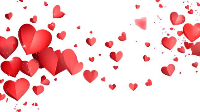 Valentines hearts postcard. Paper flying elements on transparent background. Vector symbols of love in shape of heart for Happy Women's, Mother's, Valentine's Day, birthday greeting card design. PNG