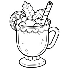 Coloring page Christmas drink Black vector outline or line art isolated on a transparent background