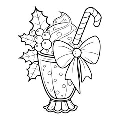Coloring page Christmas drink Black vector outline or line art isolated on a transparent background