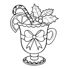 Coloring page Christmas drink Black vector outline or line art isolated on a transparent background