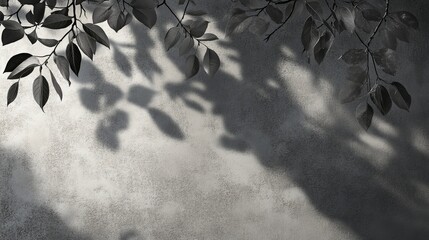 A leafy tree casts a shadow on a grey wall
