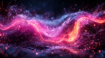 A purple and orange wave of light with a lot of sparkles