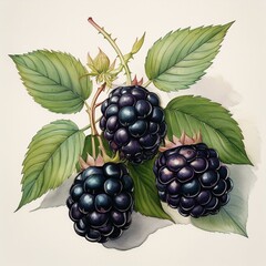 This colorful watercolor artwork of fresh blackberries is perfect for ecobranding or farm market promotions