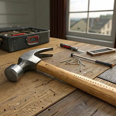 construction hammer indoors still life
